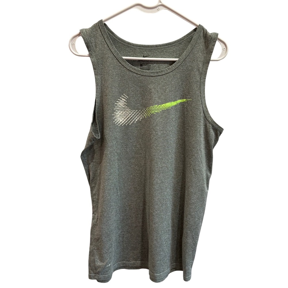 Nike Mens Dri-FIT Graphic Tank Top Gray Lime Green Swoosh Small Training Gym